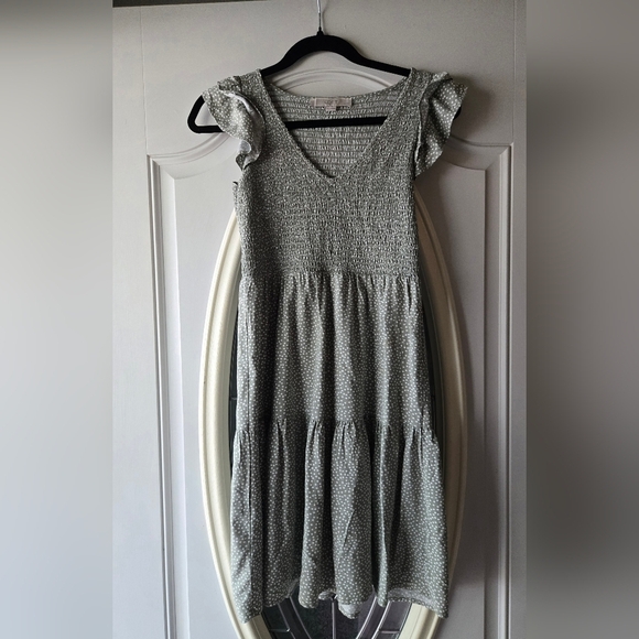 LOFT Green Polka Dot Smocked Mini Dress Cottagecore~ XXS - Picture 4 of 8